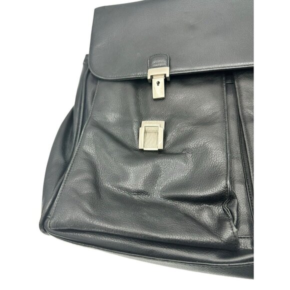 Perry Ellis Portfolio Black Genuine Leather Briefcase Black Many Pockets‎ FLAW - Picture 4 of 14